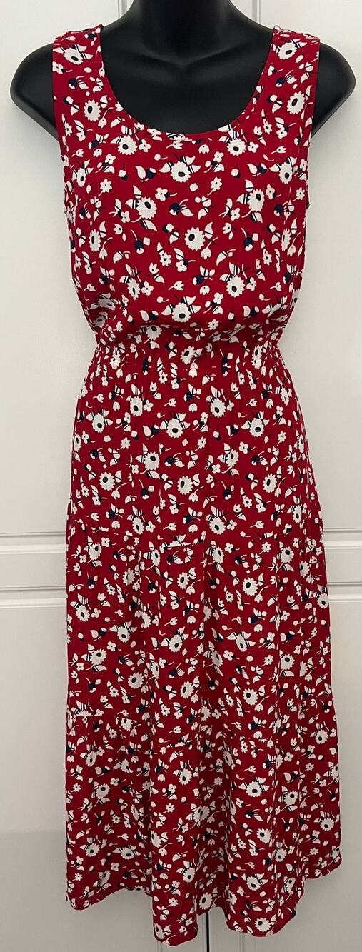 Talbots Sleeveless Red Tiered Midi Dress with Floral Print Size 4